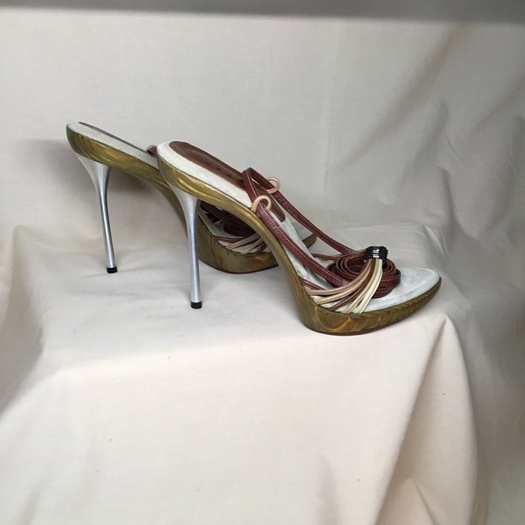 Gianni G metal stiletto wood sole heels size 9 - Picture 2 of 6